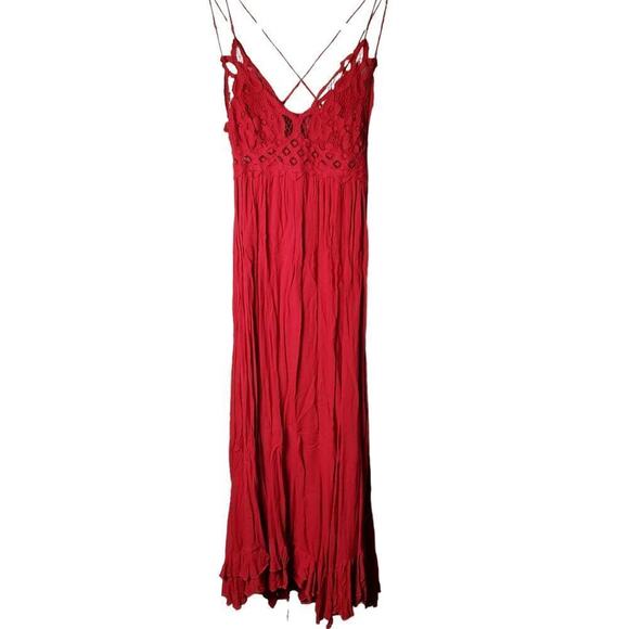 Free people Adella Maxi Bright Red Maxi Crochet Lace Dress Size Small - Picture 2 of 14